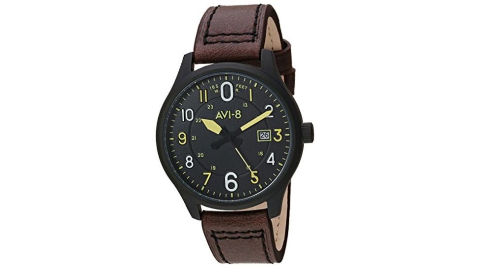 AVI-8 Hawker Hurricane Watch Japan Quartz 3 Hands with Date, Black/Dark Brown, AV-4053-04