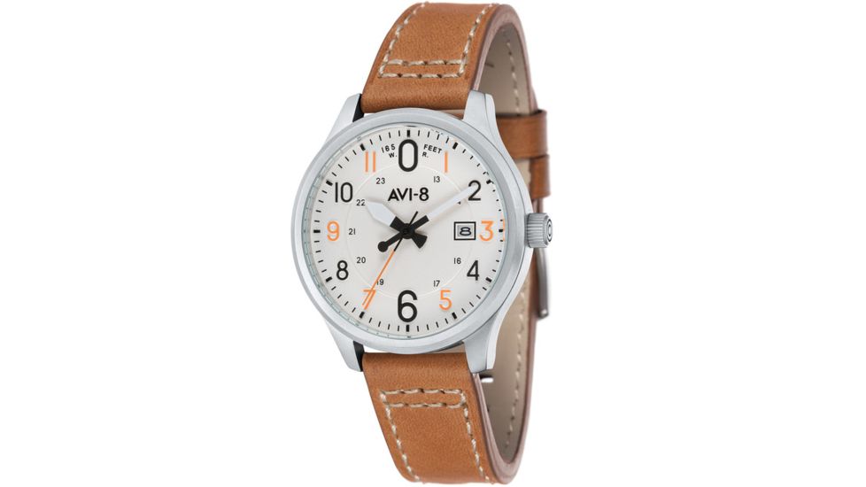 AVI-8 Hawker Hurricane Watch Japan Quartz 3 Hands with Date, White/Tan, AV-4053-01