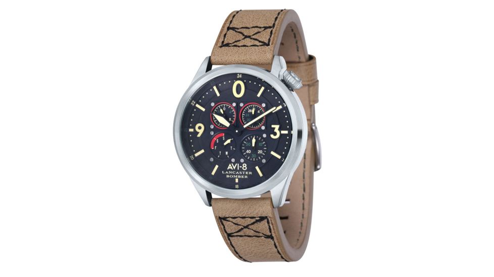 AVI-8 Lancaster Bomber Watch Japan Quartz Multi-Eye with 24 Hours and Day Date, Black/Beige AV-4050-02