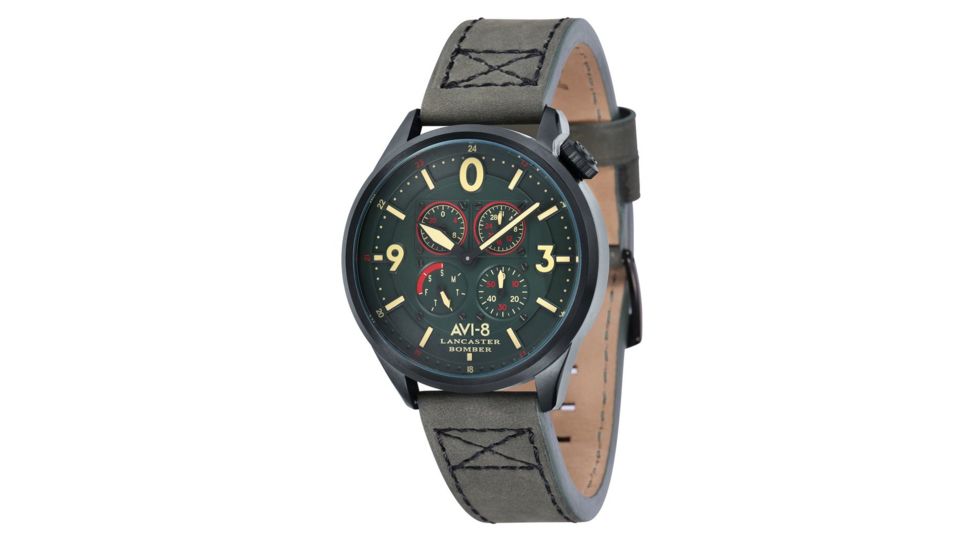AVI-8 Lancaster Bomber Watch Japan Quartz Multi-Eye with 24 Hours and Day Date, Green/Green AV-4050-04