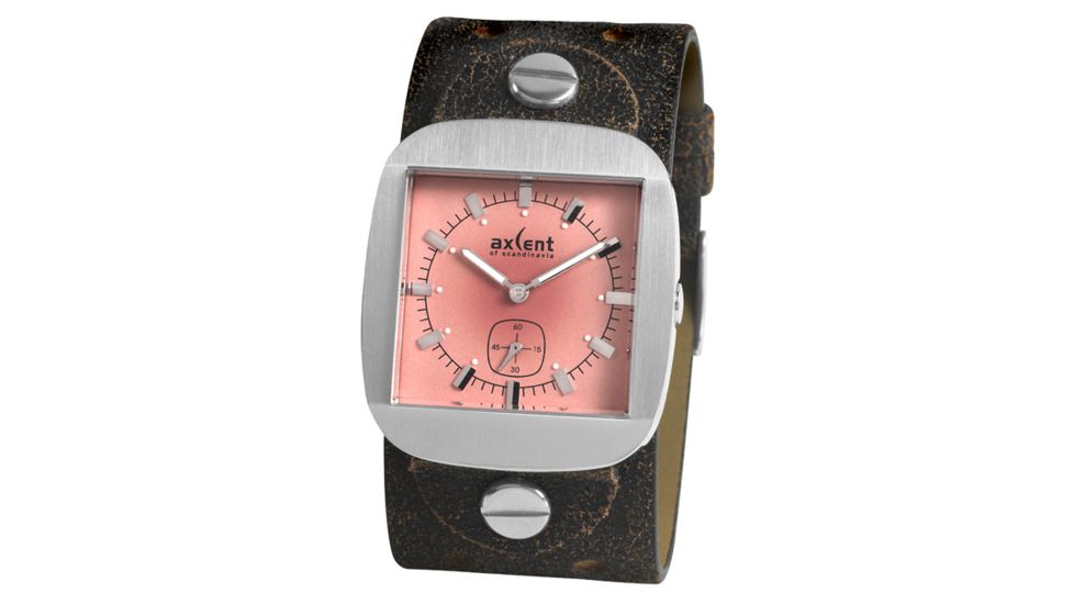 Axcent Rocker Watch, Slim Brown Strap, Salmon Dial, Silver Hands X10001-546