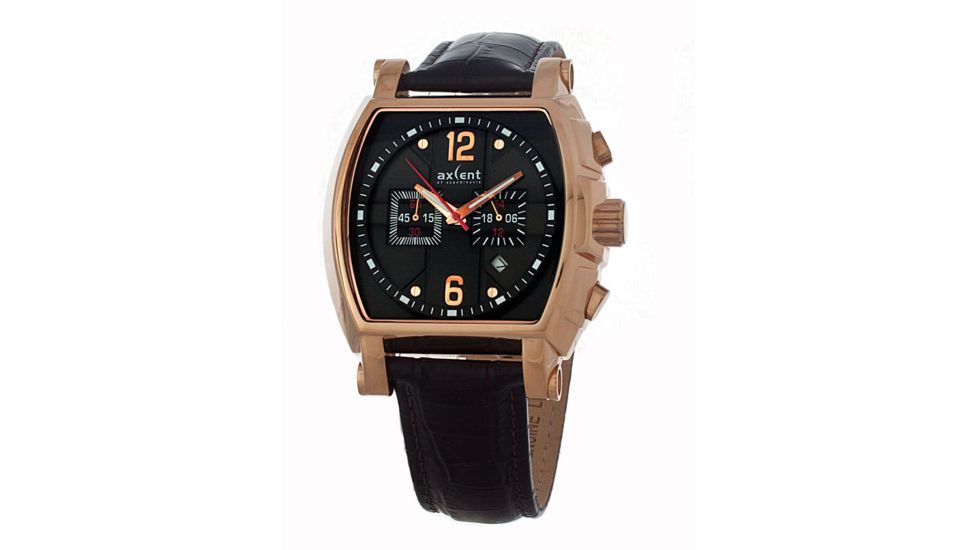 Axcent Haparanda Watch, Black Strap, Black Face, Rose Gold Hands X31007-266