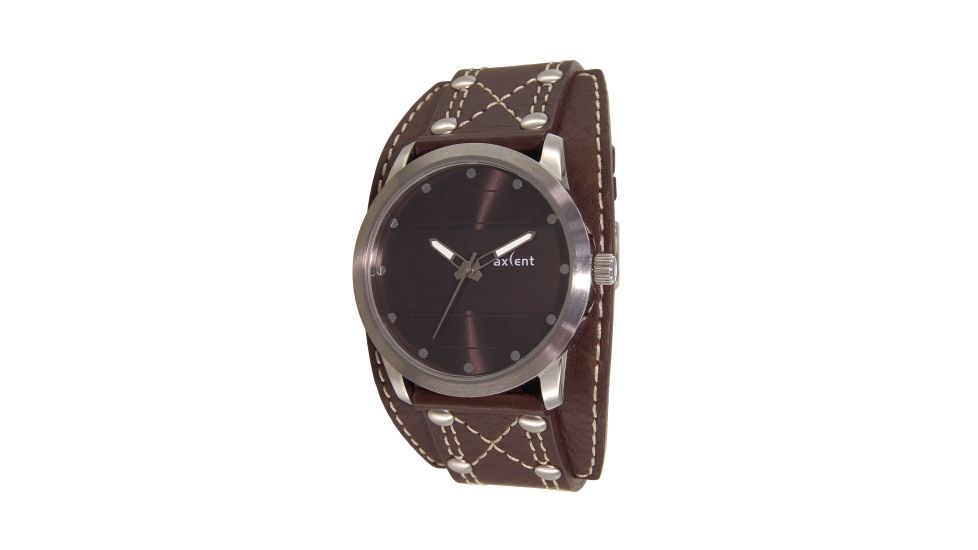 Axcent Spike Round Watch, Dark Brown Strap, Black Face, Silver Hands X34001-640