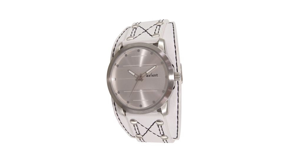 Axcent Spike Round Watch, White Strap, Silver Face, Silver Hands X34001-641
