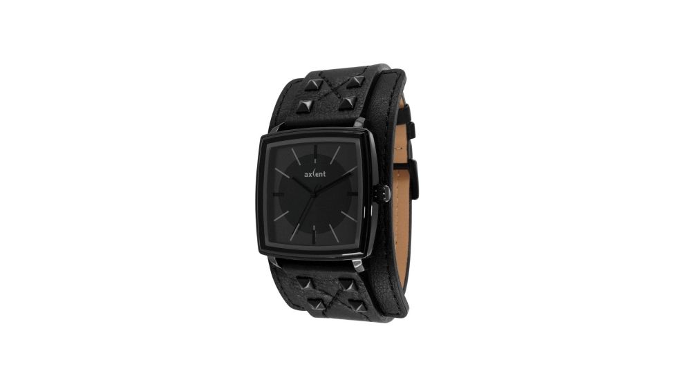 Axcent Spike Square Watch, Black Strap, Black Face, Black Hands X36001-237