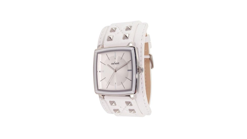 Axcent Spike Square Watch, White Strap, Silver Face, Silver Hands X36001-631