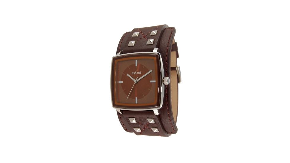 Axcent Spike Square Watch, Dark Brown Strap, Copper Face, Silver Hands X36001-736
