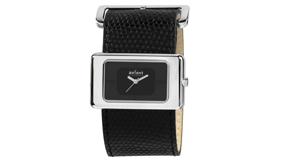 Axcent Stone Watch, Black Strap, Black Face, Silver Hands X40272-237
