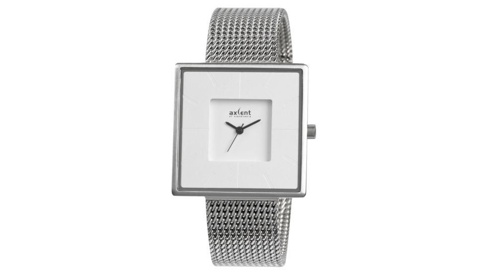 Axcent Hope Square Watch, Silver Mesh, White Face, Black Hands X40393-152
