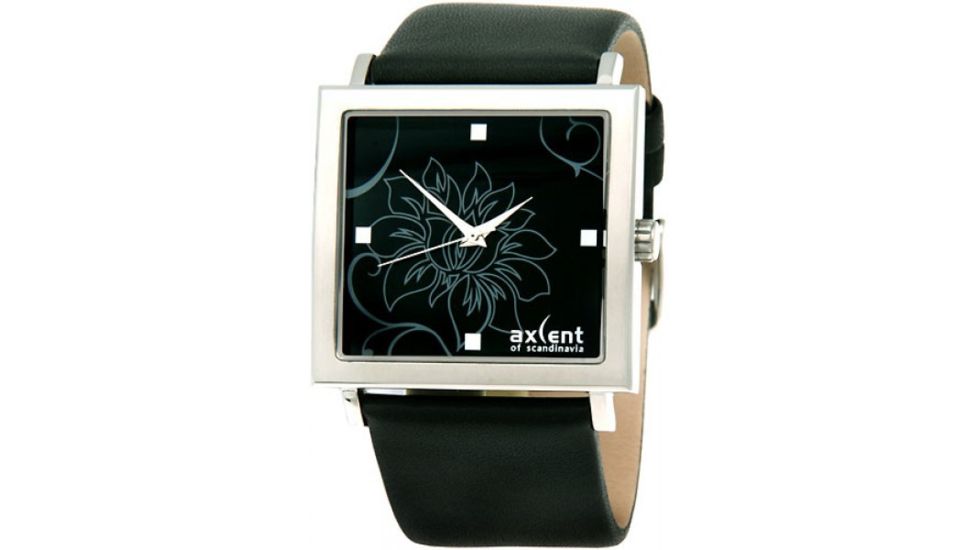 Axcent Dream Square Watch, Black Strap, Black Face, Silver Hands X40604-247