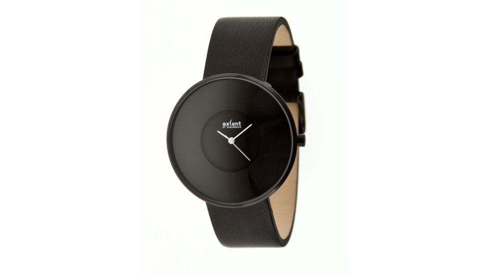 Axcent Hope Round Watch, Black Leather Strap, Black Face, White Hands X5038b-257
