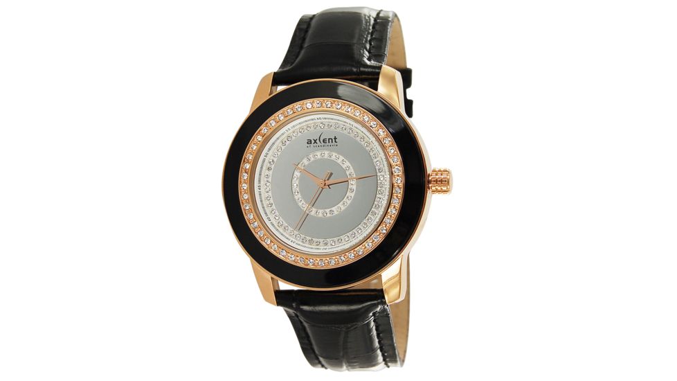 Axcent Sparkle Watch, Black Strap, Silver Face, Rose Gold Hands X5995r-637