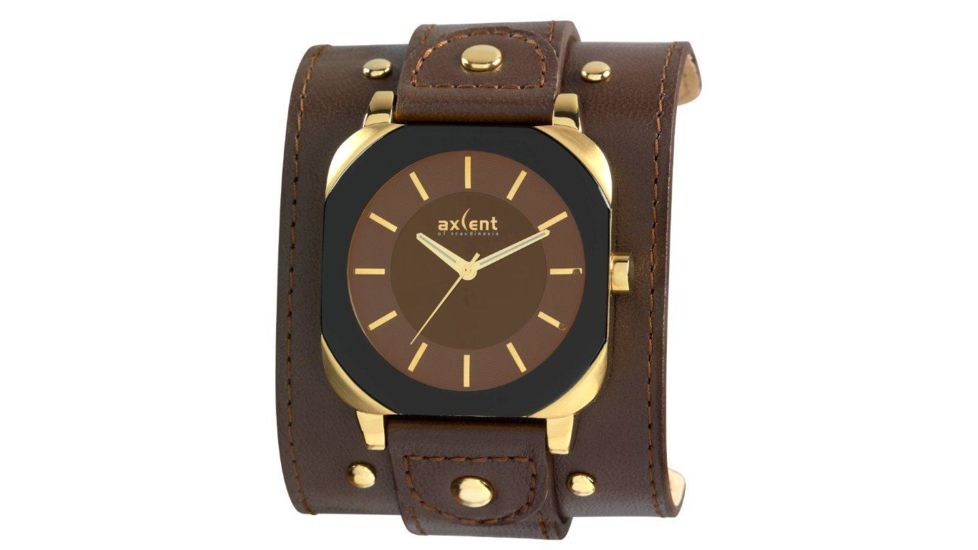 Axcent The Rock Round Watch, Brown Strap, Brown Face, Gold Hands X61627-736