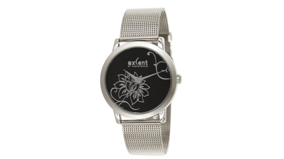 Axcent Dream Round Watch, Silver Mesh Strap, Black Face, Silver Hands X64354-252