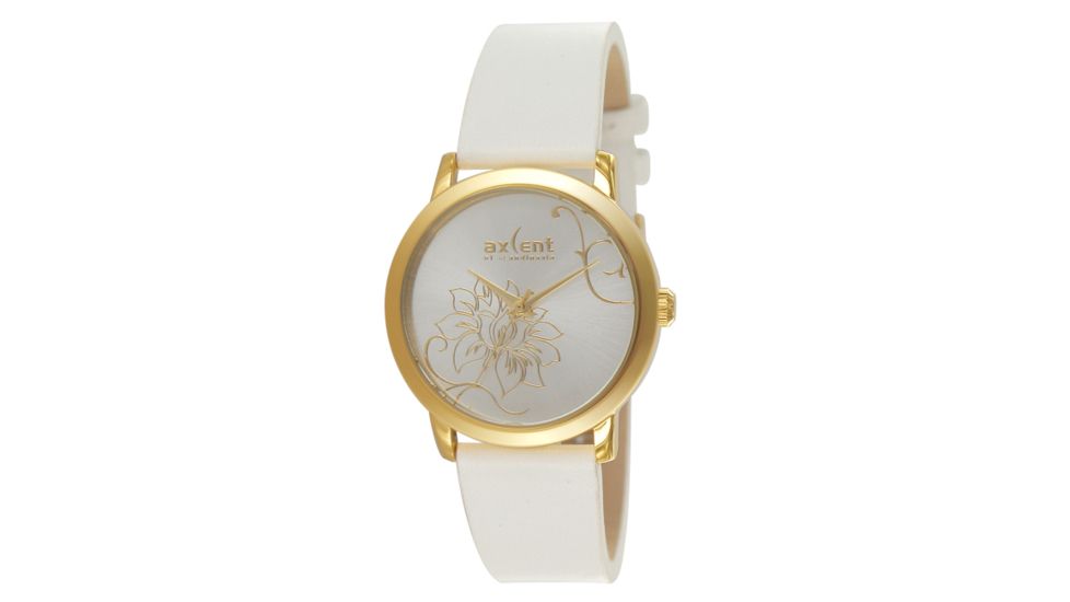Axcent Dream Round Watch, White Strap, Silver Face, Gold Hands X6435g-151