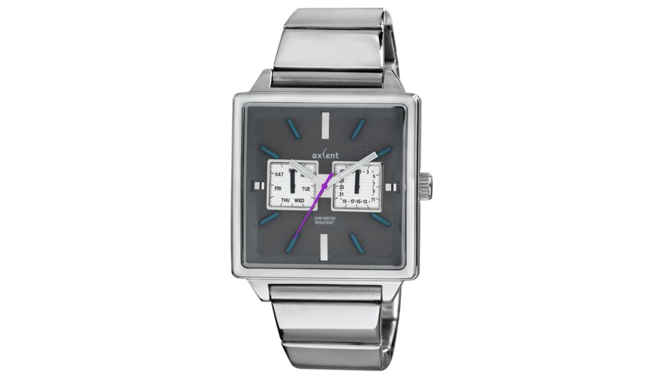 Axcent Impact Chronograph, Silver Bracelet, Gray Face, Blue Markers X90203-232