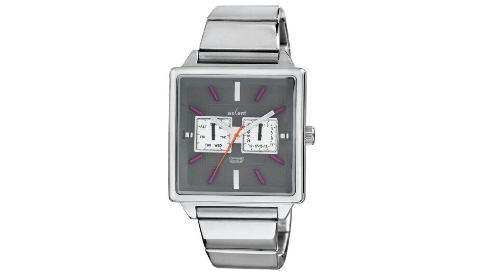 Axcent Impact Chronograph, Silver Bracelet, Gray Face, Purple Markers X90203-732