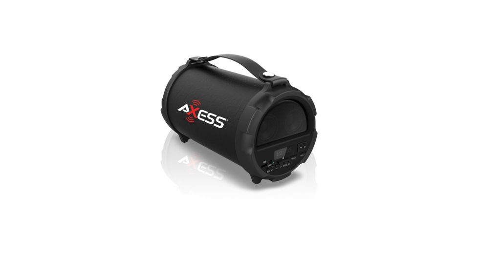 AXESS Bluetooth Hi-Fi Cylinder Loud Speaker w/ 4 Inch Sub, Vibrating Disk, SD Card, USB, AUX Inputs, Black SPBT1037BK