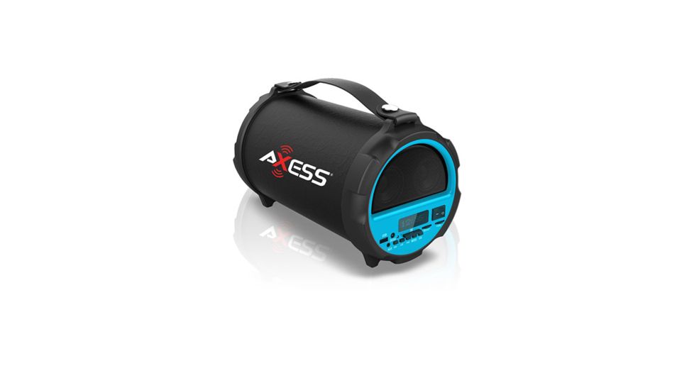 AXESS Bluetooth Hi-Fi Cylinder Loud Speaker w/ 4 Inch Sub, Vibrating Disk, SD Card, USB, AUX Inputs, Blue SPBT1037BL