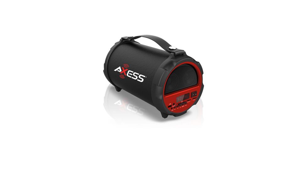 AXESS Bluetooth Hi-Fi Cylinder Loud Speaker w/ 4 Inch Sub, Vibrating Disk, SD Card, USB, AUX Inputs, Red SPBT1037RD