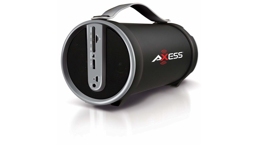 AXESS Portable Bluetooth Indoor/Outdoor 2.1 Hi-Fi Cylinder Loud Speaker w/ Built-In 4in Sub and FM Radio, SD Card, USB, AUX Inputs, Grey, SPBT1033GY