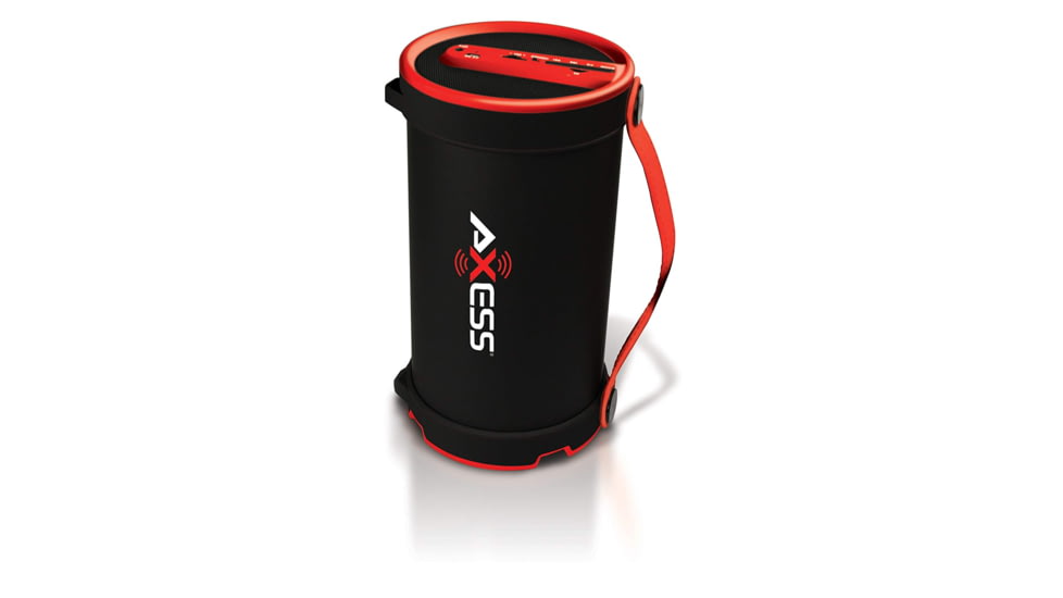 AXESS Portable Bluetooth Indoor/Outdoor 2.1 Hi-Fi Cylinder Loud Speaker w/ Built-In 4in Sub and FM Radio, SD Card, USB, AUX Inputs, Red, SPBT1033RD