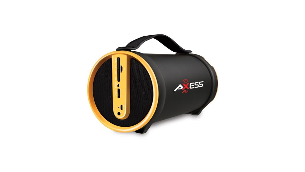 AXESS Portable Bluetooth Indoor/Outdoor 2.1 Hi-Fi Cylinder Loud Speaker w/ Built-In 4in Sub and FM Radio, SD Card, USB, AUX Inputs, Yellow, SPBT1033YL