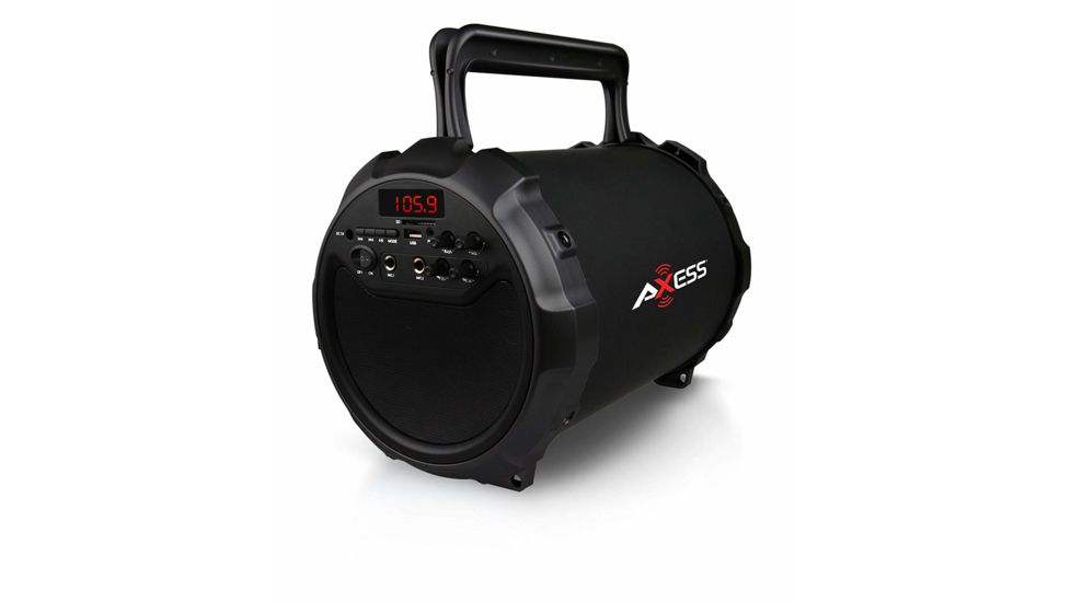 AXESS Portable Bluetooth Indoor/Outdoor 2.1 Hi-Fi Loud Speaker/Sing Along w/ Built-In 6in Sub, FM Radio, SD Card, USB, AUX, 6.5mm IN, Black, SPBT1034BK