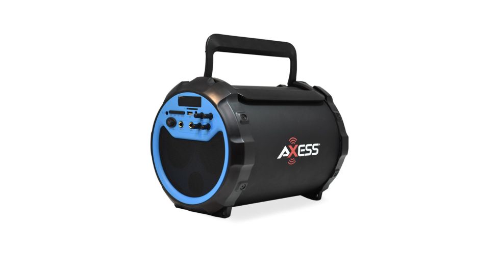 AXESS Portable Bluetooth Indoor/Outdoor 2.1 Hi-Fi Loud Speaker/Sing Along w/ Built-In 6in Sub, FM Radio, SD Card, USB, AUX, 6.5mm IN, Blue, SPBT1034BL