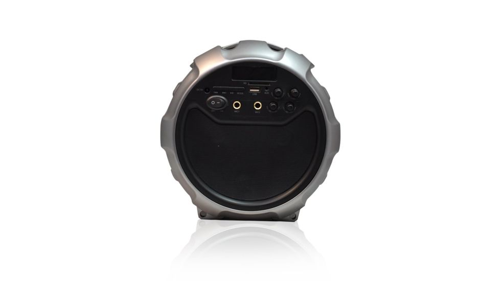 AXESS Portable Bluetooth Indoor/Outdoor 2.1 Hi-Fi Loud Speaker/Sing Along w/ Built-In 6in Sub, FM Radio, SD Card, USB, AUX, 6.5mm IN, Grey, SPBT1034GY