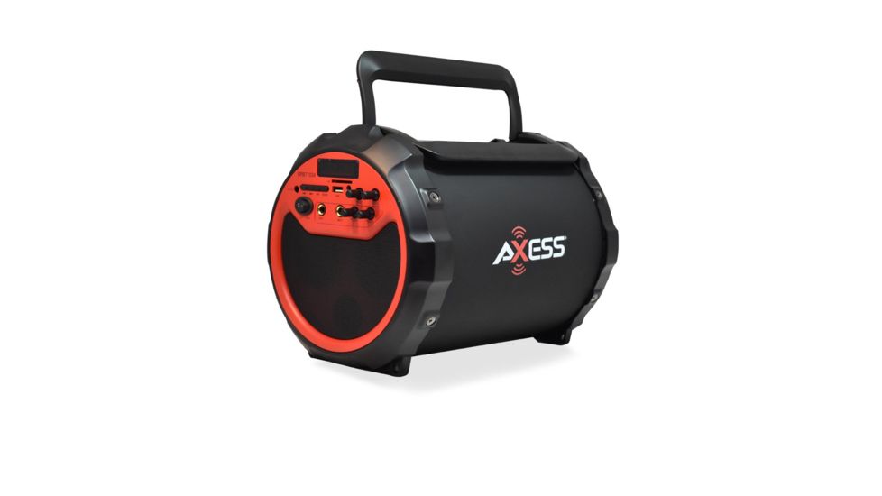 AXESS Portable Bluetooth Indoor/Outdoor 2.1 Hi-Fi Loud Speaker/Sing Along w/ Built-In 6in Sub, FM Radio, SD Card, USB, AUX, 6.5mm IN, Red, SPBT1034RD