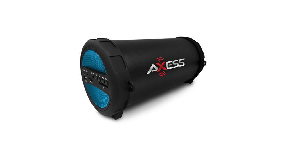 AXESS Portable Thunder Sonic Bluetooth Cylinder Loud Speaker w/ Built-In FM Radio, SD Card, USB, AUX, Blue SPBT1041BL