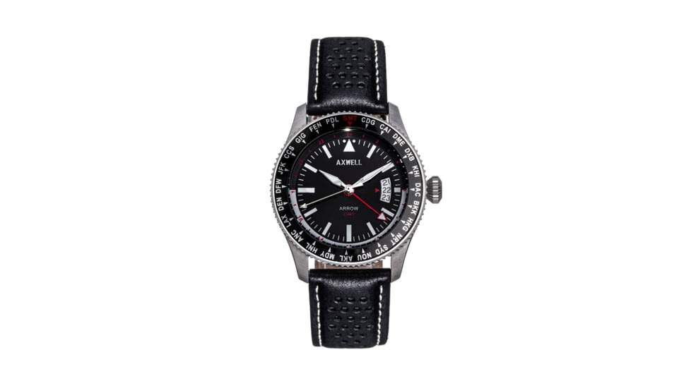 Axwell Leather-Band Watch w/Date, Black, AXWAW102-1, Black, One Size, AXWAW102-1