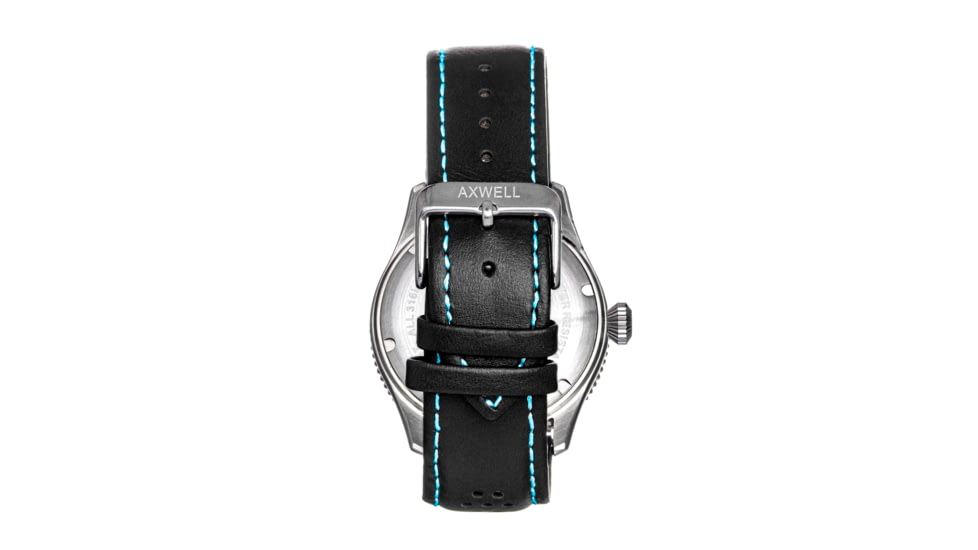 Axwell Leather-Band Watch w/Date, Black/Blue, AXWAW102-4, Black/Blue, One Size, AXWAW102-4