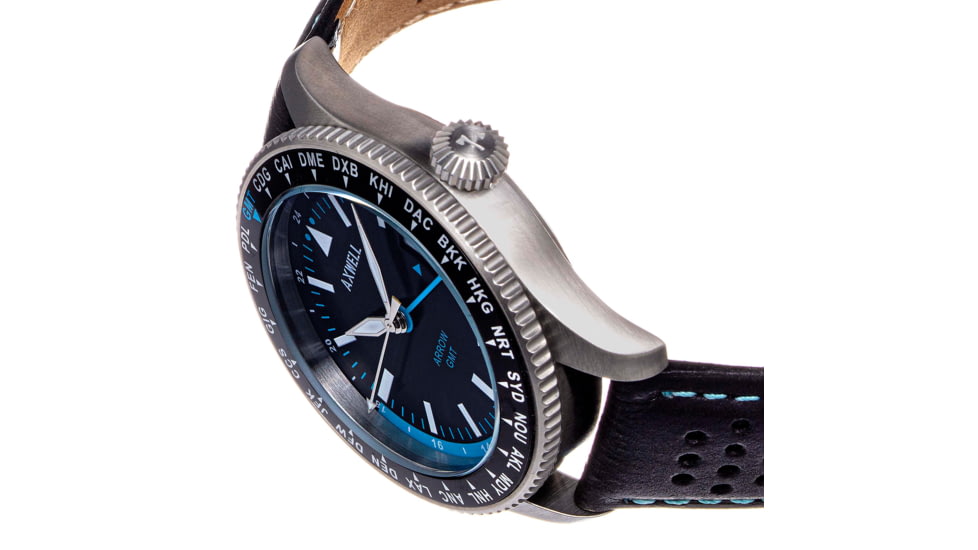 Axwell Leather-Band Watch w/Date, Black/Blue, AXWAW102-4, Black/Blue, One Size, AXWAW102-4