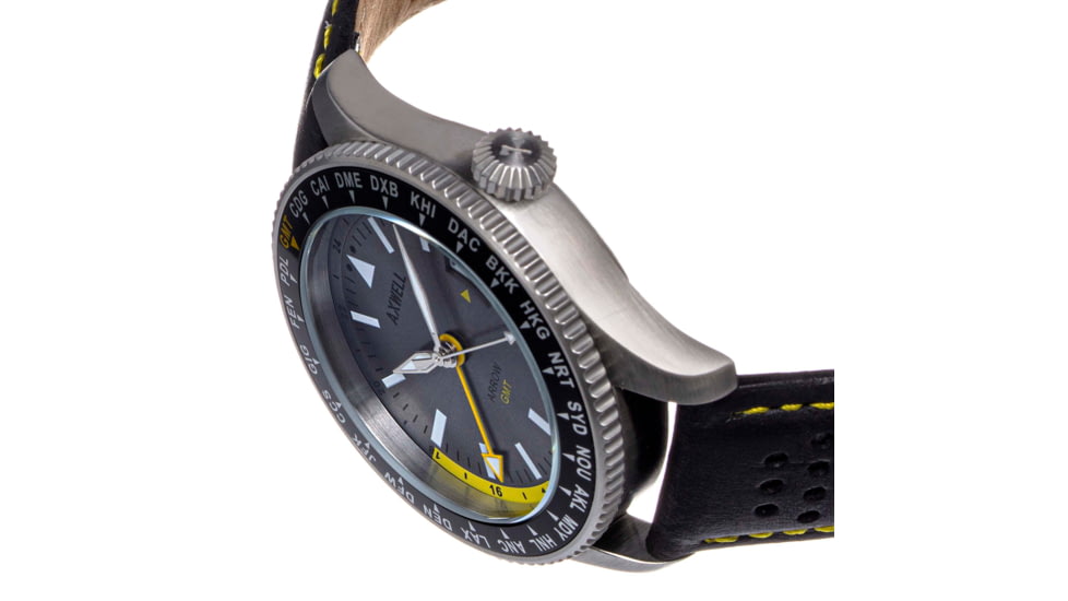 Axwell Leather-Band Watch w/Date, Black/Grey, AXWAW102-3, Black/Grey, One Size, AXWAW102-3