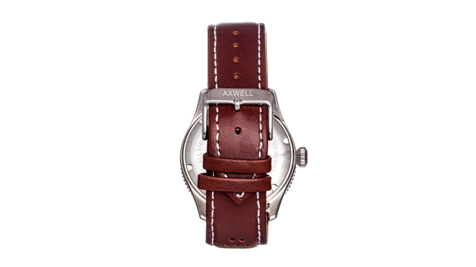Axwell Leather-Band Watch w/Date, Brown/Blue, AXWAW102-2, Brown/Blue, One Size, AXWAW102-2