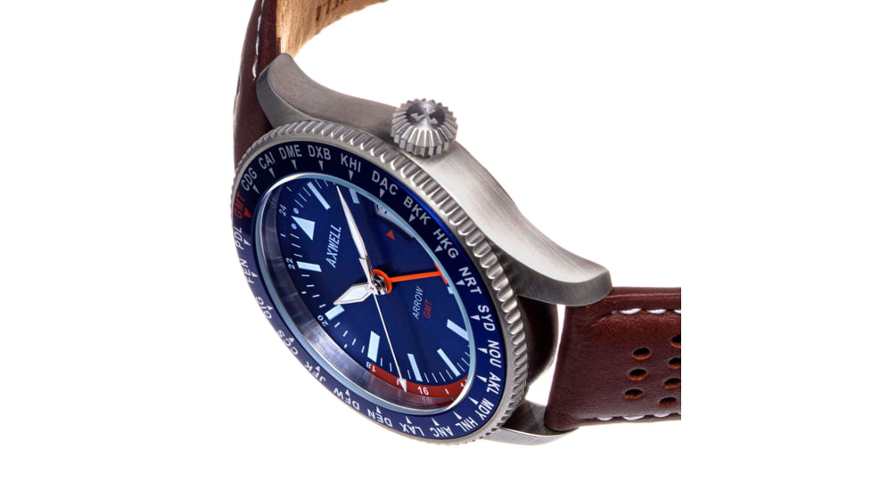 Axwell Leather-Band Watch w/Date, Brown/Blue, AXWAW102-2, Brown/Blue, One Size, AXWAW102-2