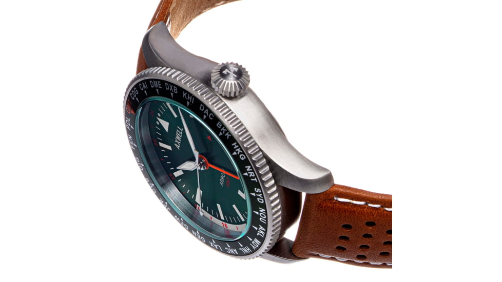 Axwell Leather-Band Watch w/Date, Tan/Green, AXWAW102-5, Tan/Green, One Size, AXWAW102-5