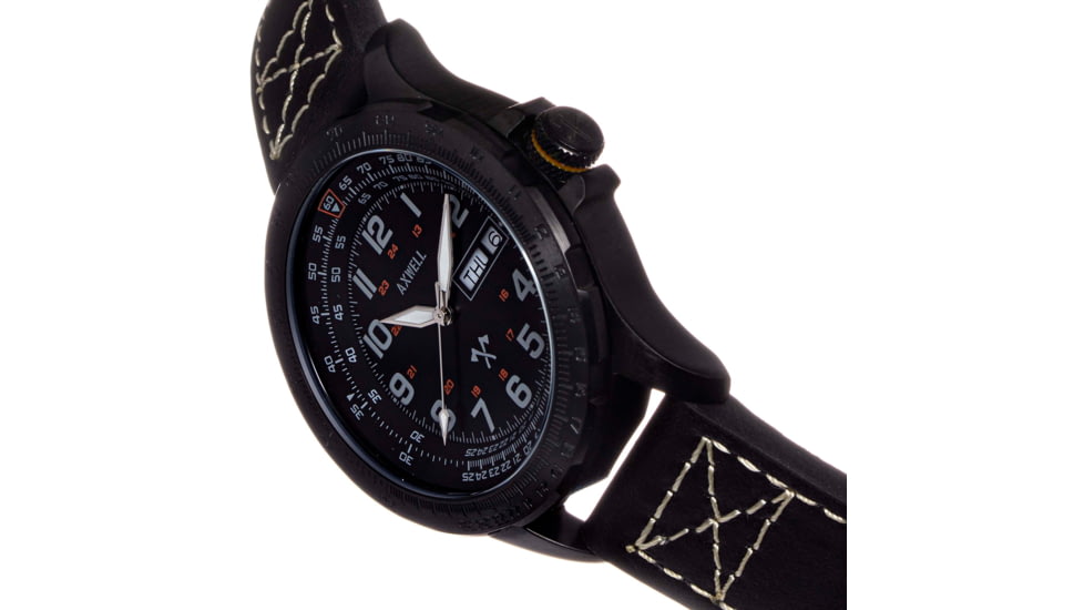 Axwell Leather Strap Watch, Black, AXWAW106-5, Black, One Size, AXWAW106-5