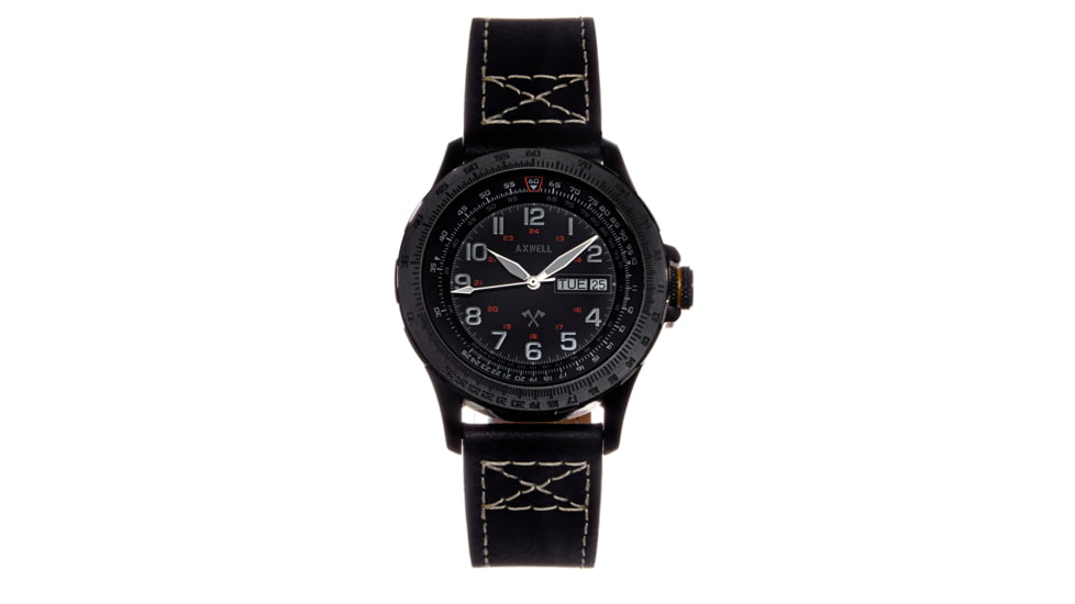 Axwell Leather Strap Watch, Black, AXWAW106-5, Black, One Size, AXWAW106-5