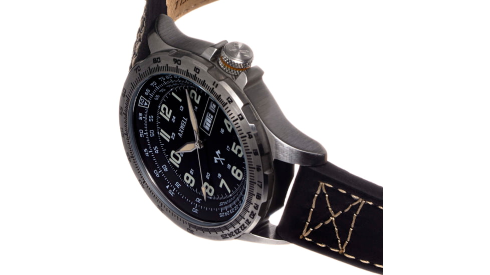 Axwell Leather Strap Watch, Black/Silver, AXWAW106-2, Black/Silver, One Size, AXWAW106-2