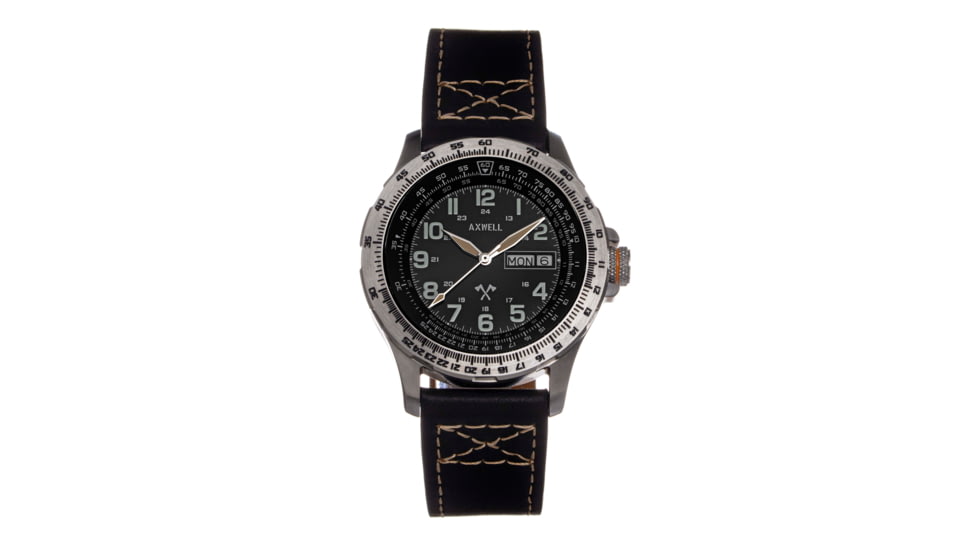 Axwell Leather Strap Watch, Black/Silver, AXWAW106-2, Black/Silver, One Size, AXWAW106-2