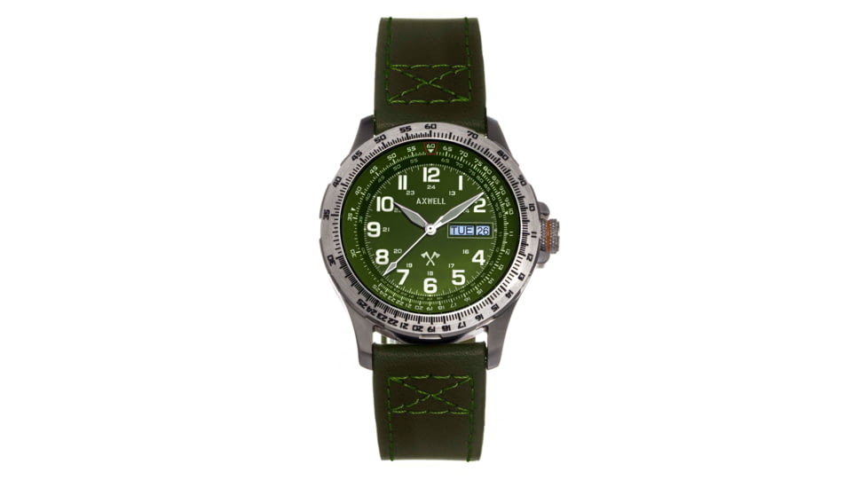 Axwell Leather Strap Watch, Green, AXWAW106-4, Green, One Size, AXWAW106-4