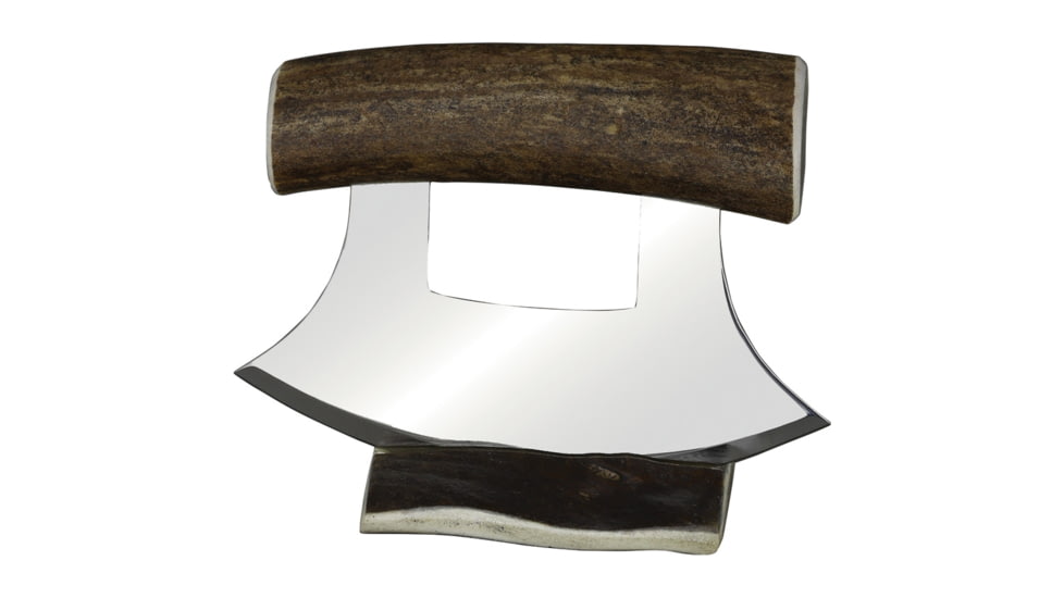 B Merry Caribou Antler Natural Ulu Knife, 5.75in, 440 SS, Mirror Blade, 5.25in Caribou Antler Handle, UCANI