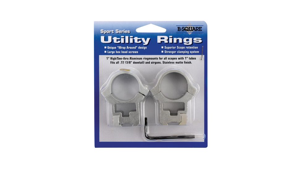 B-Square Sport Utility Rings - 1&quot; x .22 Dovetail - High, See-Thru, Stainless Steel 27057