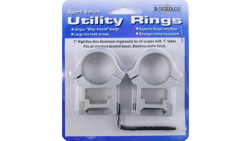 B-Square Sports Utility Weaver Aluminum 1in Rings, High, Silver 1008631