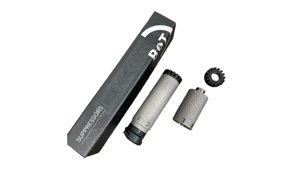 B&amp;T Print-X SQD 45 Modular Ti .45 ACP Suppressor, 2.2x9.2 in, Grey, 100000231952