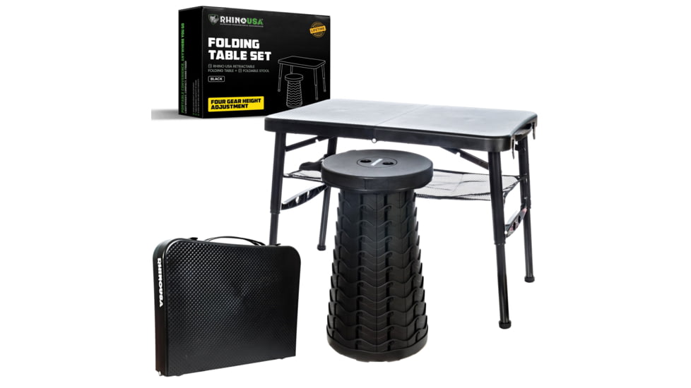 Rhino USA Folding Camping Table &amp; Stool Set C60177C9, CA-FRTABSTL-BLK