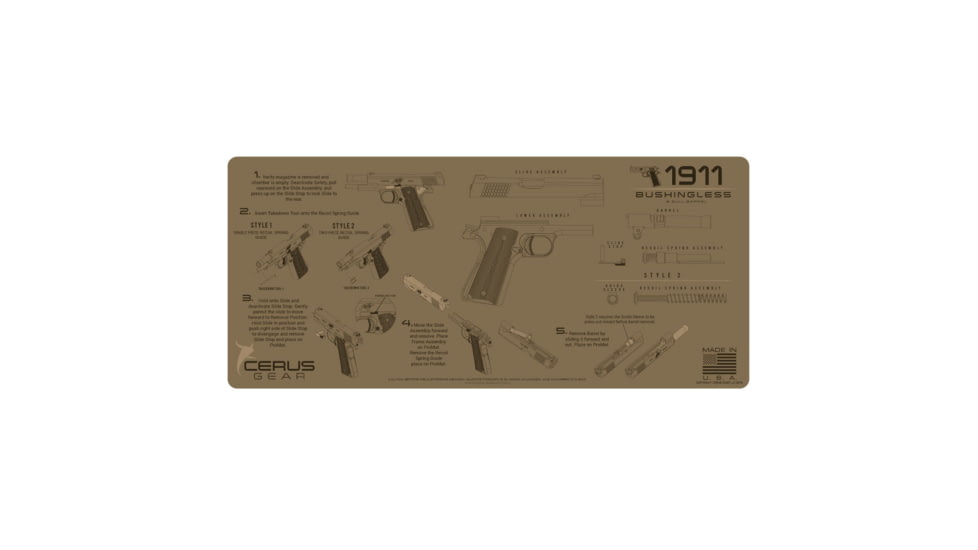 Cerus Gear 1911 BUSHINGLESS &amp; BULL BARREL INSTRUCTIONAL PROMAT - COYOTE TAN F32B47B9, CERIM1911BUSHINSCOY